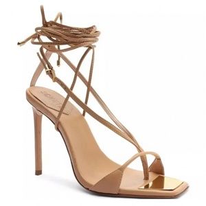 SCHUTZ Vikki Ankle Tie High Heel Sandals Honey Beige Size 6